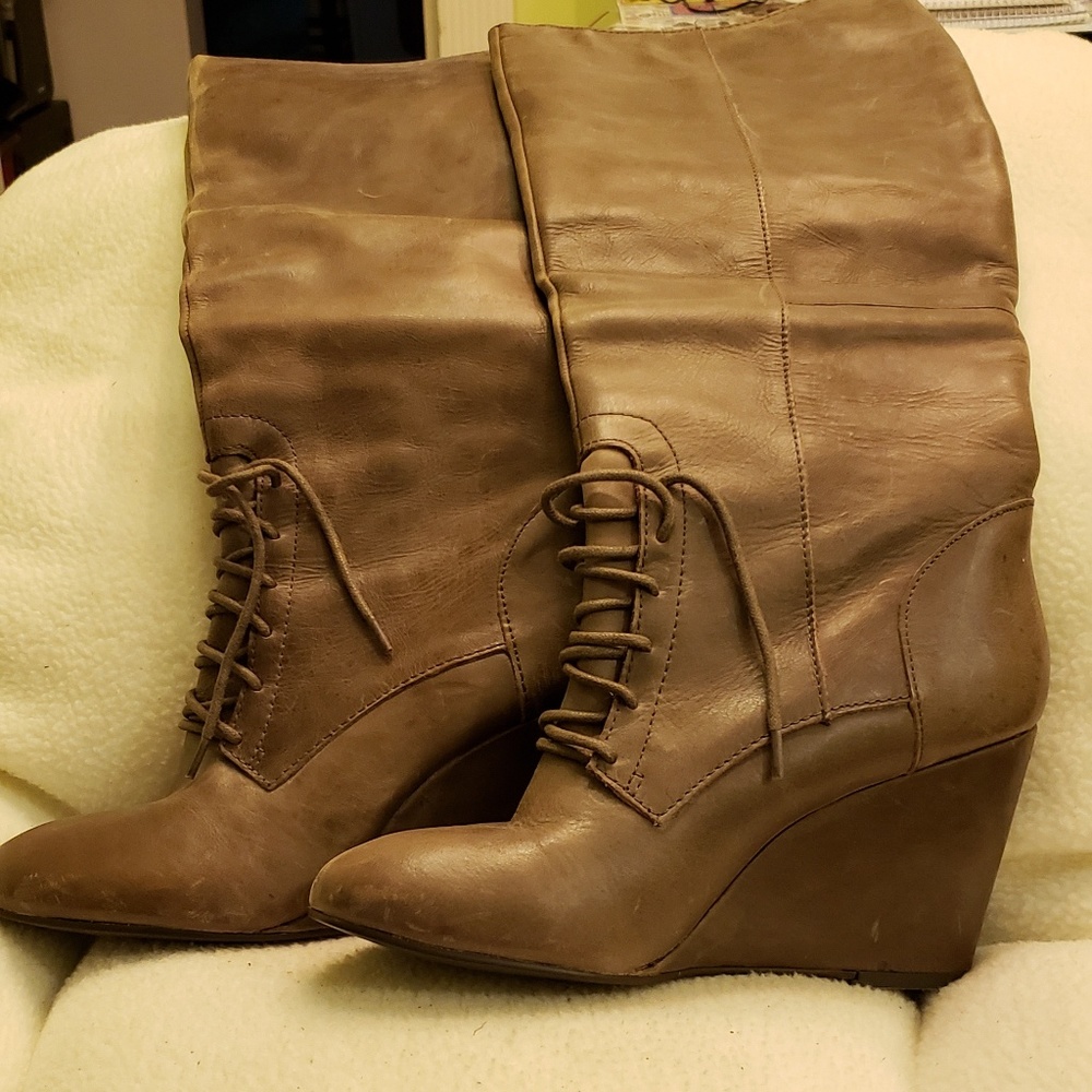 Luxe Leather Knee High Boots Greenish/brown  8